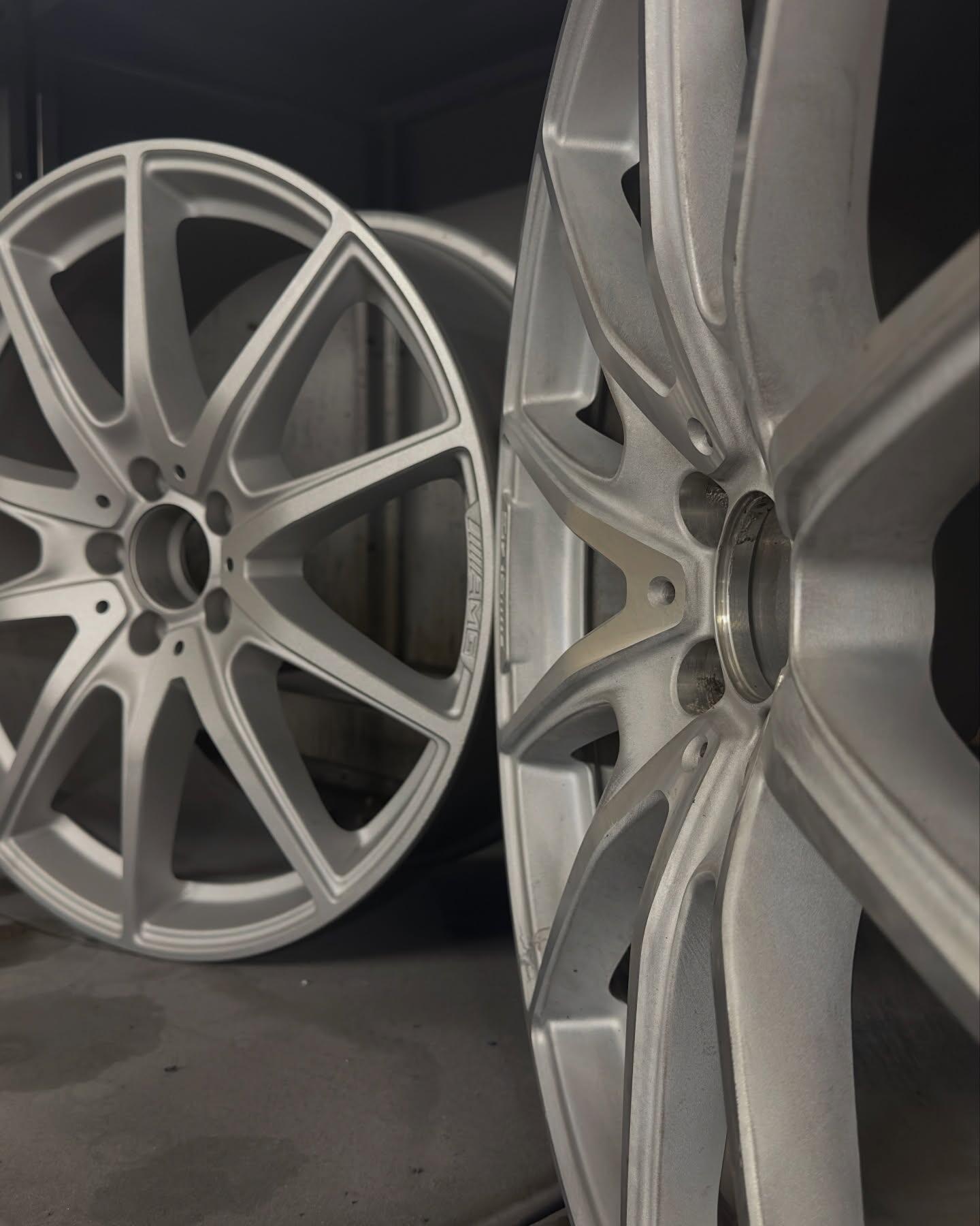 Close-up of refurbished AMG alloy wheels showing quality finish