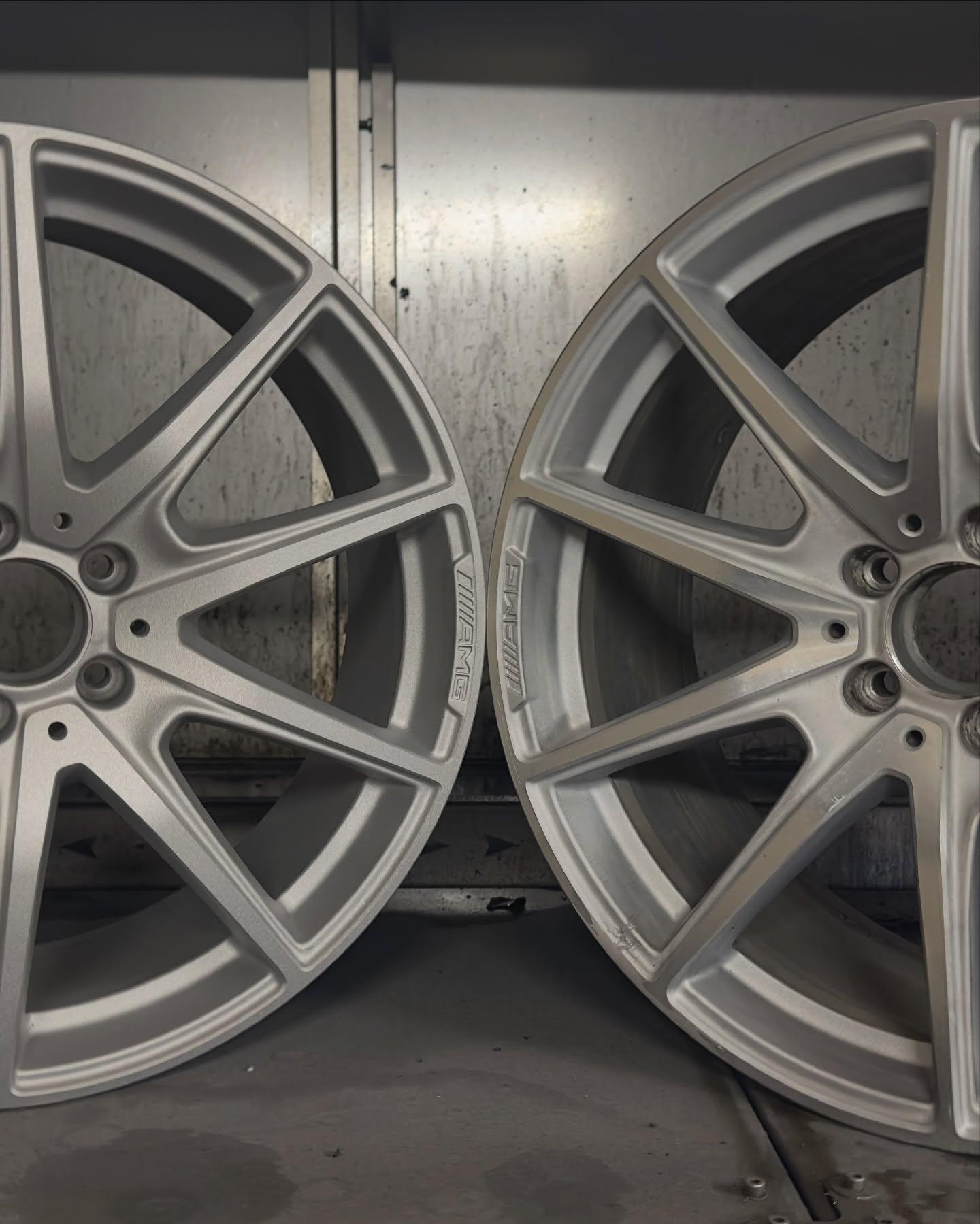 Pair of AMG alloy wheels after full refurbishment