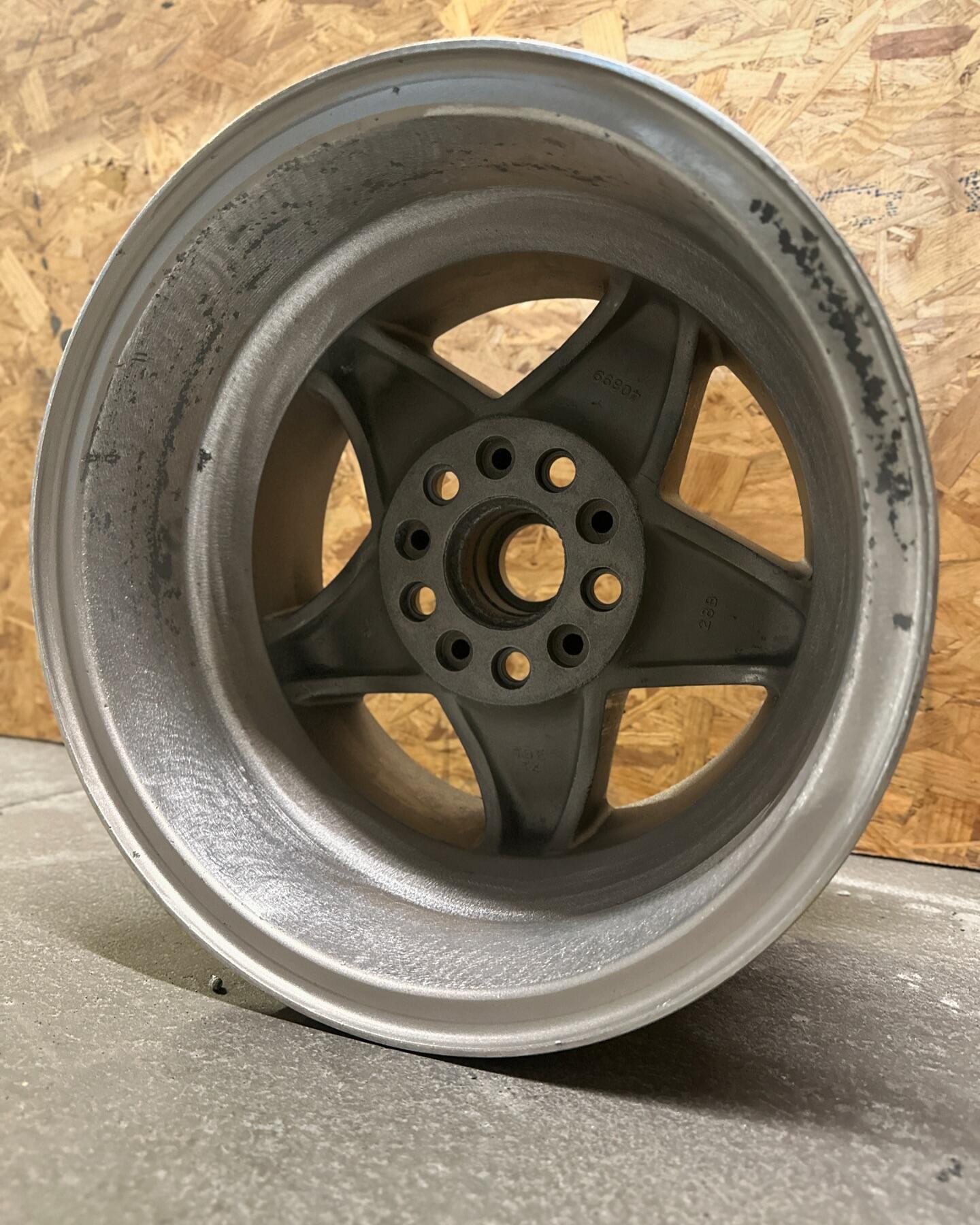 Rear view of classic alloy wheel after refurbishment