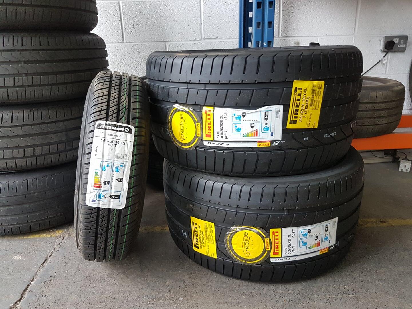 Stack of tyres at South West Alloys workshop